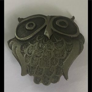 Vintage Owl brooch Metzke signed owl figural pin silver gray pewter color MCM